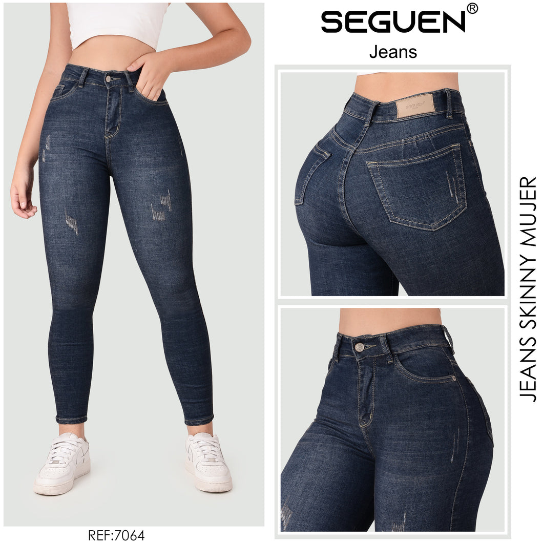 JEANS MUJER SKINNY TIRO ALTO  BOLSILLOS DELANTERO FUNCIONAL REF 7064